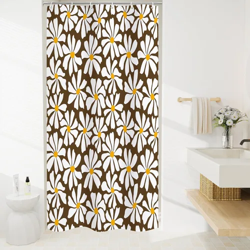Miniatura 22 de Litabel Cortina de Ducha Pequeña para Cabina 36 x 72 pulgadas, Cortina de Ducha Estrecha de Tela Floral de Media Margarita para Baño Femenino, Juego