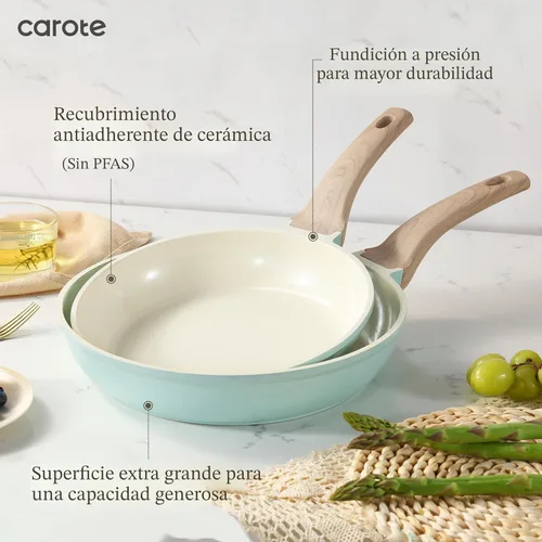 Miniatura 3 de CAROTE Juego de ollas y sartenes de cerámica de 21 piezas, juego de utensilios de cocina antiadherente para inducción, saludable no tóxico, libre