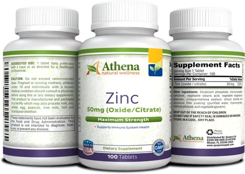 Miniatura 4 de Athena - Suplemento de zinc comprimidos 50mg - Óxido/Citrato - 100 comprimidos recubiertos