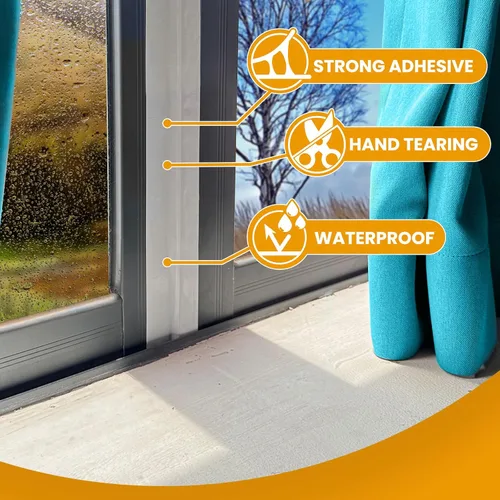 Miniatura 6 de Cinta adhesiva transparente para sellado de ventanas, color blanco, película de aislamiento de corrientes de aire para ventanas, cinta adhesiva