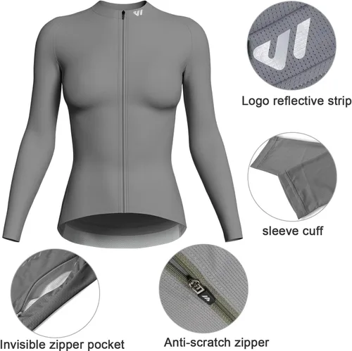 Miniatura 3 de Camiseta de ciclismo para mujer, manga larga, camisetas de ciclismo para mujer, camisetas de ciclismo transpirables con 4 bolsillos