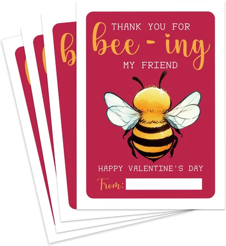 Tarjetas de San Valentín para el aula, paquete de 30 tarjetas de felicitación de abeja para niños, 5 x 3.5 pulgadas, etiquetas de regalo para el día