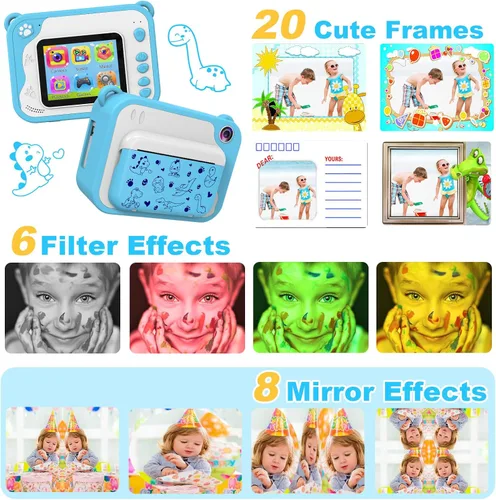 Miniatura 4 de Cámara para niños con impresión instantánea, video de 1080P, tarjeta SD de 32 GB, juguete para niños, regalos de cumpleaños de Pascua para niños