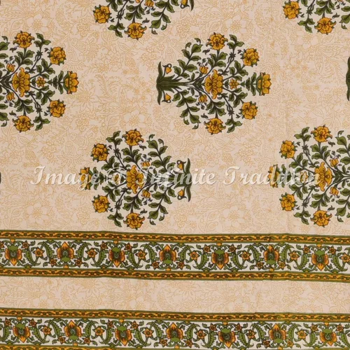 Miniatura 3 de Juego de sábanas de algodón 100% de algodón indio Rajasthani Jaipuri tradicional Sanganeri con estampado floral multicolor con 2 fundas de almohada