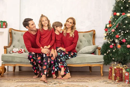 Miniatura 3 de Ekouaer Christmas Pajamas Matching Family Pj Set Long Sleeve Tops and Plaid Pants for Sleepwear Soft Loungewear Pjs