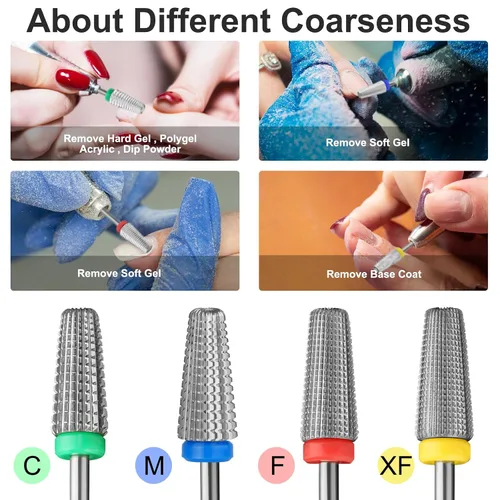 Miniatura 5 de Brocas de uñas 5 en 1, brocas profesionales de carburo de tungsteno de 3/32 pulgadas, adecuadas para manicura, pedicura, cutícula, esmalte de gel