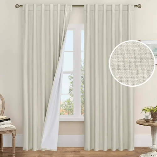 Miniatura 60 de LAMIT Cortinas de lino natural 100 % opacas para ventana, para dormitorio, 45 pulgadas, cortinas térmicas con textura de lino estilo granja