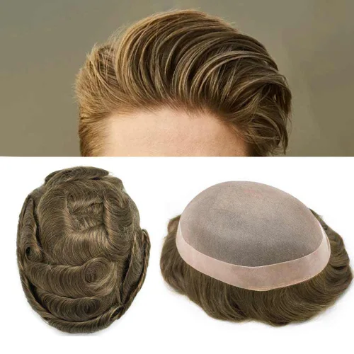 Miniatura 68 de Toupee para hombres sistemas de reemplazo de piezas de cabello humano real, duradero, fino, mono para hombre, tupé, sistema de cabello para hombre