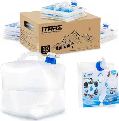 Contenedor de almacenamiento de agua plegable, jarra de agua portátil de 10 x 5.3 galones sin BPA con espita y ventilación, transportador de