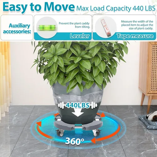 Miniatura 4 de VANCASTLE Soporte para plantas con ruedas, base de rodillo para plantas de alta resistencia ajustable de 15 a 22 pulgadas, base de rueda Palnt 440