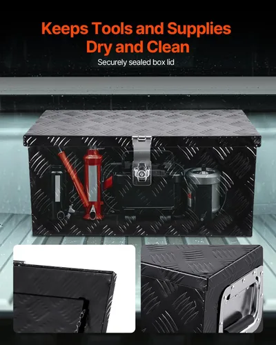 Miniatura 5 de VEVOR Caja de Herramientas de Aluminio Resistente para Cama de Camión, Caja de Herramientas con Placa Estriada con Mango Lateral y Llaves