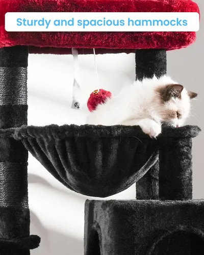 Miniatura 5 de Hey-brother - Árbol gótico para gatos, torre para gatos de interior, casa para gatos con cama acolchada grande, acogedor condominio, hamacas, postes