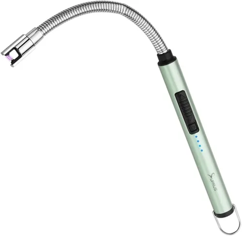 Encendedor de vela eléctrico SUPRUS USB tipo C recargable con carcasa de acero y gancho colgante con cuello flexible de 360° (Verde)