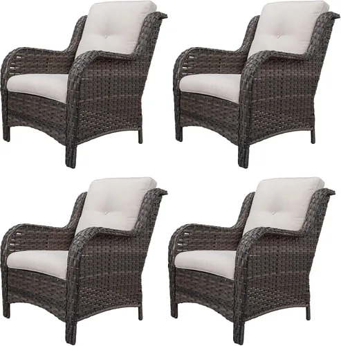 Miniatura 39 de Juego de 2 sillas de patio giratorias de 360 grados para exteriores y mesa auxiliar a juego – 3 sillas deslizantes de mimbre para patio con cojines