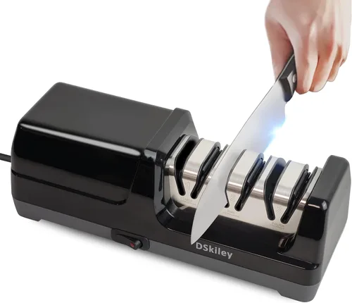 Miniatura 10 de Afilador de cuchillos eléctrico para cocina – Sistema profesional de 2 etapas 100% diamante con ángulo de precisión de 20°, afilado rápido