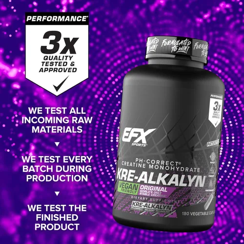 Miniatura 7 de EFX Sports Kre-Alkalyn EFX Suplemento de píldora de monohidrato de creatina con pH correcto, apto para veganos, fuerza y crecimiento muscular, 90