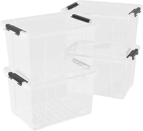 Miniatura 10 de Paquete de 4 contenedores de almacenamiento de 22 qt, de plástico, con tapas, contenedor de almacenamiento de plástico con ruedas y cierre