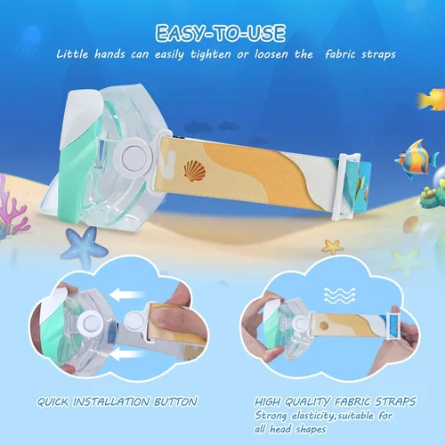 Miniatura 5 de Máscara de natación para niños, gafas de natación para niños de 180° antivaho, a prueba de fugas, con cubierta de nariz y correa de tela para edades