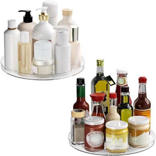 Organizador Giratorio Lazy Susan de 2 Piezas, Bandeja Organizadora Giratoria Transparente de 9 Pulgadas para Superficie de Gabinete, Lazy Susan
