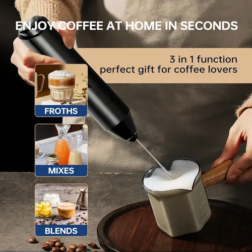 Miniatura 6 de YSSOA Espumador de leche eléctrico de mano con soporte de acero inoxidable, mezclador de bebidas batidor a pilas para café, frappé, latte, matcha