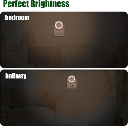 Miniatura 5 de Luces nocturnas de color blanco cálido enchufables en la pared, paquete de 4 luces nocturnas regulables con sensor automático de atardecer a