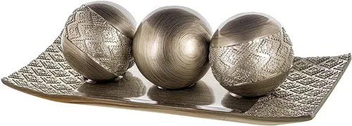 Creative Scents Dublin - Juego de bandeja decorativa plateada y esferas/pelotas para cuencos y jarrones - Tazón de centro de mesa con bolas para la