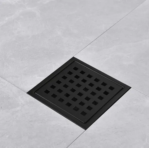 Miniatura 4 de Drenaje de ducha cuadrado de 4 pulgadas con brida de base de drenaje de ducha ajustable, drenaje de piso de acero inoxidable SUS 304 con rejilla