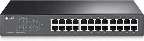 TP-Link Interruptor Ethernet rápido de 24 puertos de 10/100 Mbps, Plug & Play, montaje en escritorio/rack, metal resistente con puertos blindados,