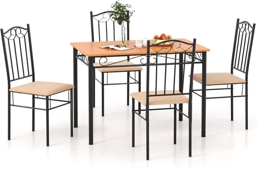 Miniatura 8 de Tangkula Juego de 4 mesas de comedor con marco de metal y asiento acolchado, juego de 4 sillas de mesa de cocina, ahorro de espacio, negro y amarillo