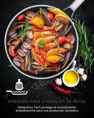 Miniatura 5 de Sartén wok con tapa, cerámica híbrida de 13 pulgadas, woks y sartenes para saltear de acero inoxidable de tres capas, antiadherente, no tóxico