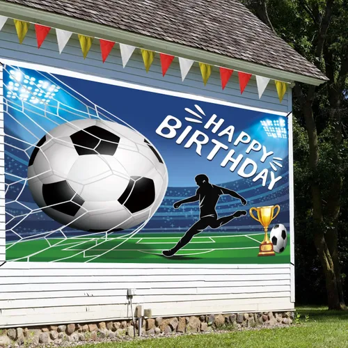 Miniatura 4 de Cartel de feliz cumpleaños con temática de fútbol, cartel gigante grande de 71 x 43 pulgadas para decoración de fiestas en interiores y exteriores