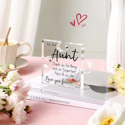 Miniatura 4 de Regalos para Tía de Sobrina - Placa Única de Pieza de Rompecabezas de Acrílico para Cumpleaños de Tía, Decoraciones de Escritorio, Regalo para Tía
