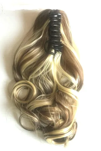 Miniatura 15 de SHOWTIME Extensiones de cola de caballo onduladas con clip de garra de 14 pulgadas, color rubio platino claro decolorado #613, fibra resistente al