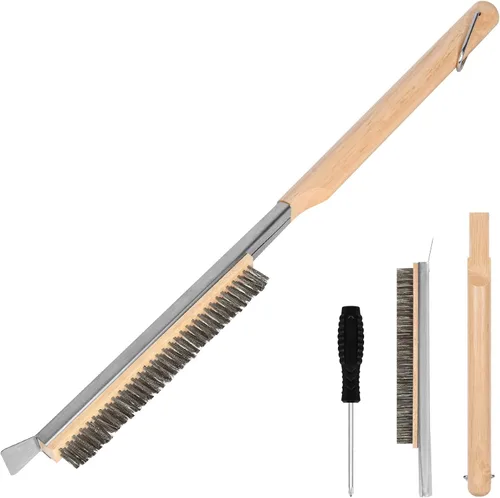 Aolso Cepillo para horno de pizza, cepillo de 21 pulgadas y raspador de acero inoxidable para piedra de pizza, cepillo de limpieza de parrilla de