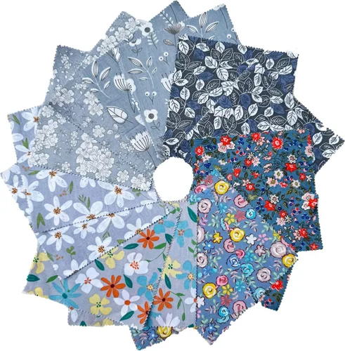 Miniatura 9 de Cuadros de tela de algodón 100% para niños, suministros de acolchado de 5 pulgadas, paquetes precortados de tela floral azul en liquidación