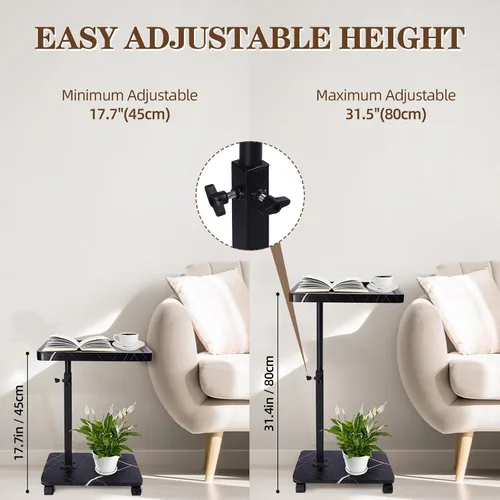 Miniatura 3 de Mesa auxiliar de mesa C de altura ajustable, extremo en forma de C para sofá, mesas de aperitivos, bandeja de TV giratoria de 360°, para espacios