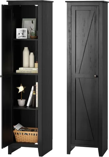 Giantex Gabinete de Almacenamiento Alto Independiente Torre de Almacenamiento de Piso con Cuatro Estantes y Una Sola Puerta, Gabinete Estrecho para