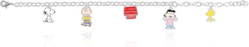 Miniatura 3 de Peanuts Pulsera con dije de Snoopy y sus amigos para mujer, licencia oficial, pulsera chapada en plata, regalos de Snoopy, Latón, Sin gemas.