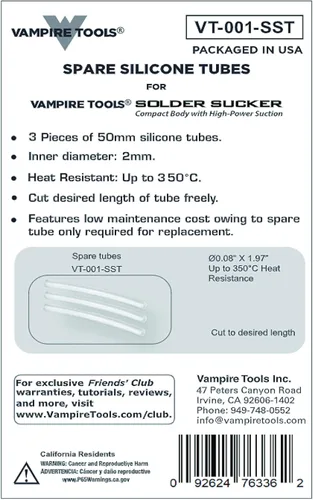 Miniatura 6 de Vampire Tools - Bomba desoldadora de succión de soldadura + 4 tubos de silicona de repuesto. Fabricado en Japón. Boquilla de silicona resistente al