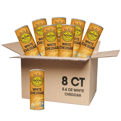 The Good Crisp Company, Cheddar blanco envejecido, papas fritas sin gluten (recipientes de 5.6 onzas, paquete de 8), sin OMG, apto para alérgenos,