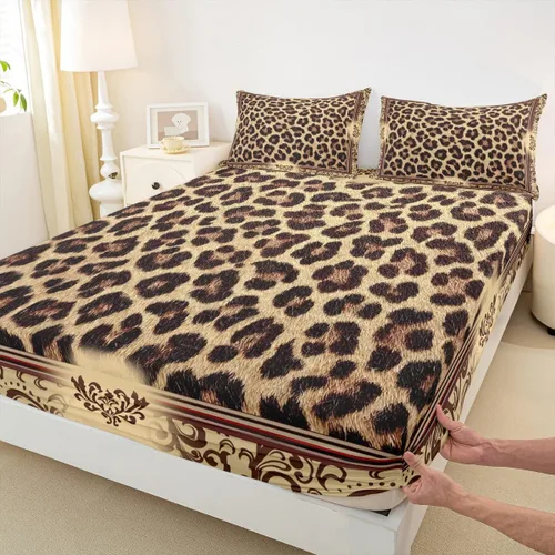Miniatura 17 de Juego de sábanas con estampado de manchas de piel de cheetah abstracto, sábana bajera tamaño individual para niños, niñas y mujeres, decoración