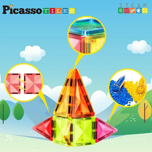 Miniatura 3 de PicassoTiles Juego de bloques de construcción magnéticos tamaño de viaje Serie mini Diamond, bloques de construcción magnéticos, juguetes 13 piezas
