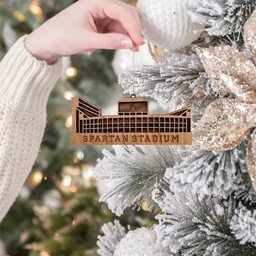 Miniatura 2 de Adornos para árbol de Navidad de la Universidad Estatal de Michigan, Spartan Stadium, Spartans Football, licencia oficial de la NCAA, decoración
