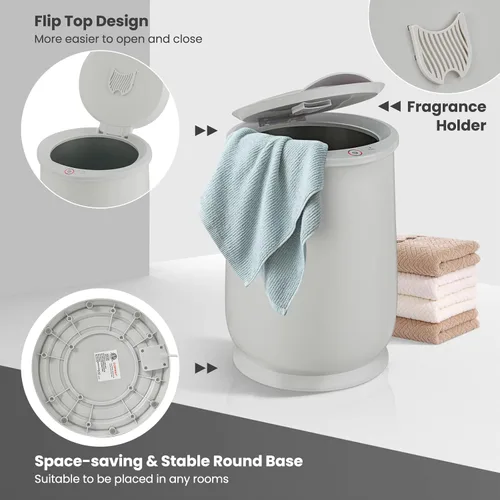 Miniatura 5 de Giantex Cubo calentador de toallas para baño, calentador portátil de toallas calientes de spa, tapa abatible, soporte para fragancia, apagado