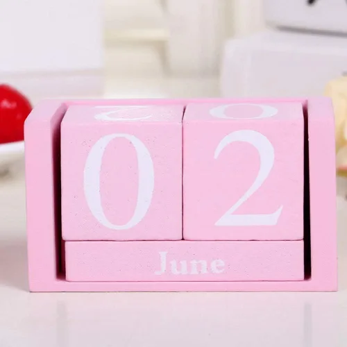Miniatura 3 de Calendario de madera vintage, calendario perpetuo de escritorio de bloques elegantes, concepto de tiempo, cubos de madera rústicos, calendario, mes