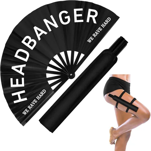 Miniatura 7 de Ventilador de mano plegable grande de 13 pulgadas con funda para hombres y mujeres, para Edm Music Rave Festival Line Dancing Party
