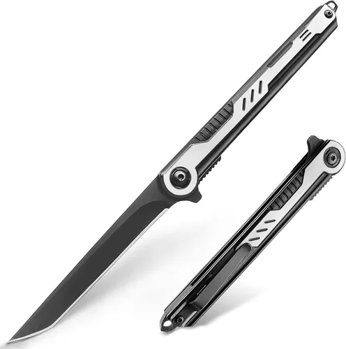 Miniatura 8 de Cuchillo de bolsillo para hombres, cuchillo plegable con clip, con hoja de acero D2, cierre de seguridad, cuchillo afilado para supervivencia