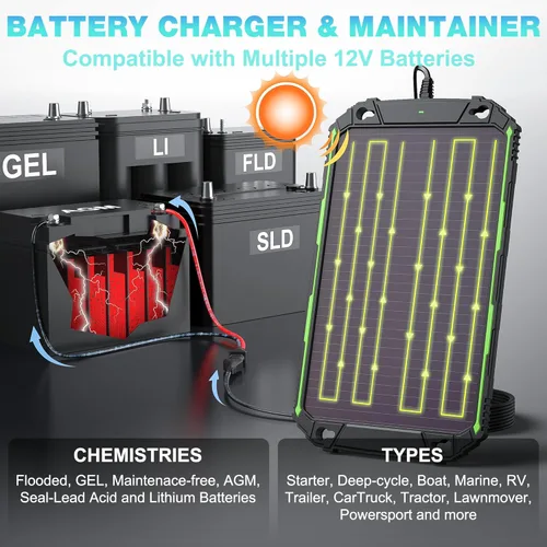 Miniatura 5 de Sun Energise Cargador Mantenedor de Batería Solar de 5W 12V PRO, Controlador de Carga MPPT Inteligente Incorporado, Kits de Carga por Goteo de Panel
