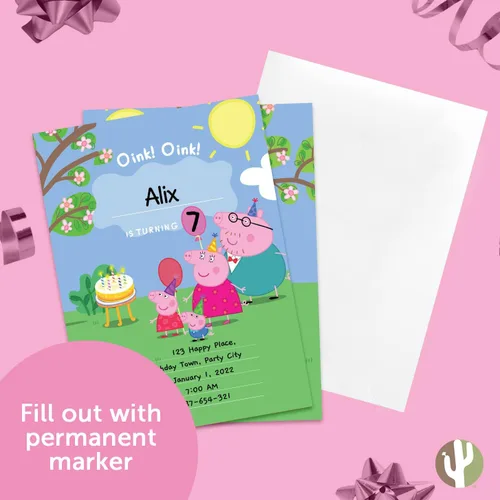 Miniatura 5 de Desert Cactus Peppa Pig - Tarjetas de invitaciones de feliz cumpleaños, 10 unidades con sobres para niños y niñas (estilo A)