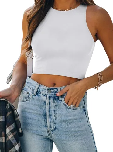 REORIA - Camisetas ombligueras sin mangas y con espalda cruzada para mujer, ombligueras sexys con cuello halter